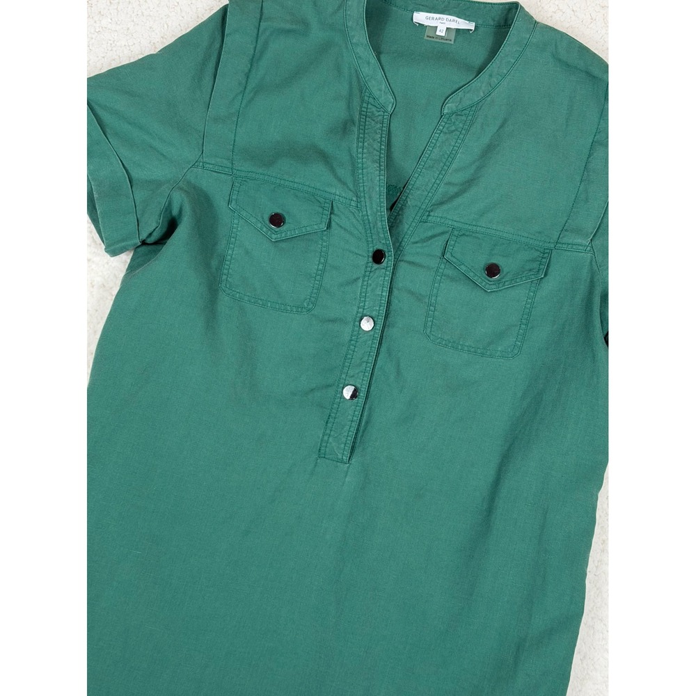 Gerard Darel Paris Green Linen Blend Shirt Dress Utility Short Sleeve Size 42